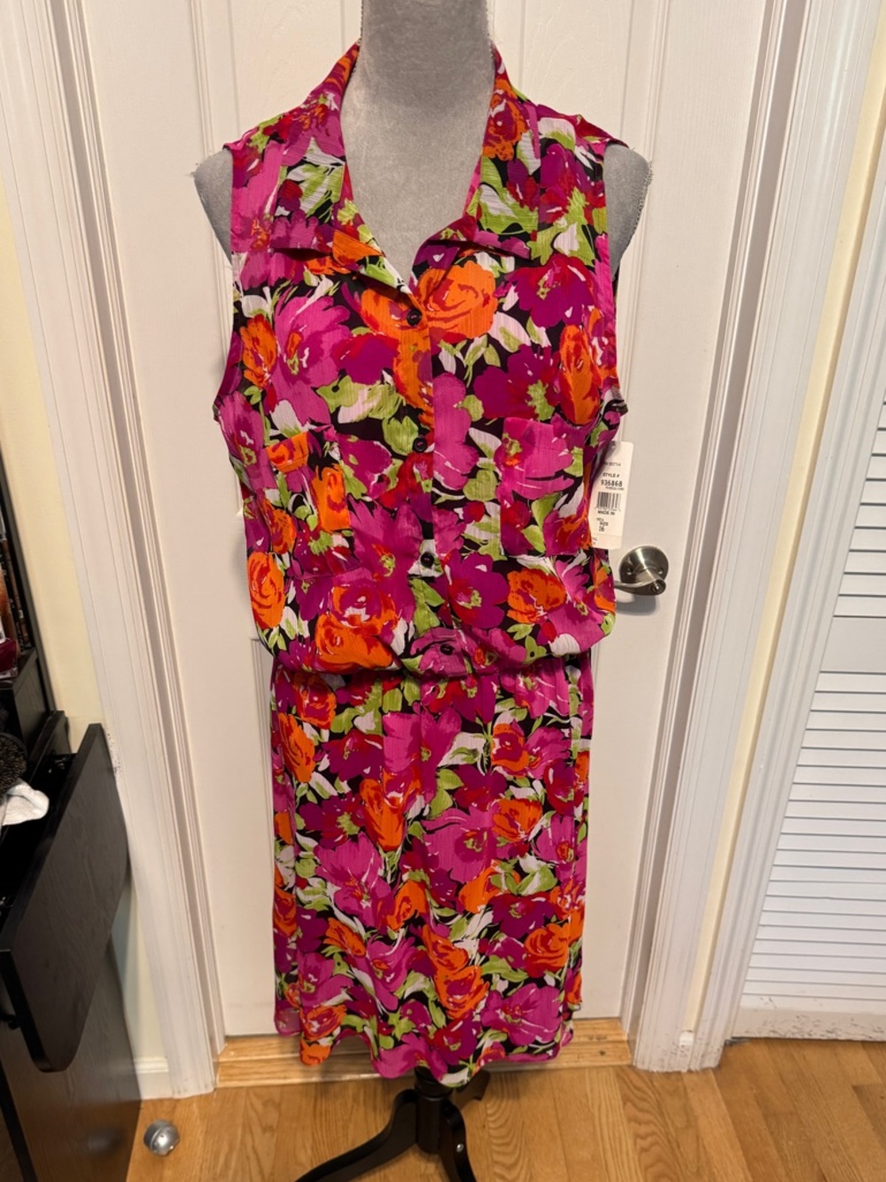 MSK Hot Pink Floral Sleeveless Midi Dress size 16